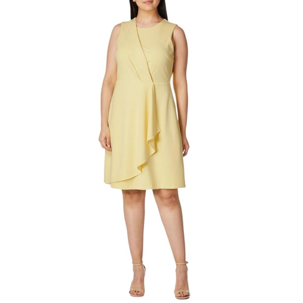 Calvin Klein Solid Sleeveless Cascading Ruffle Dress